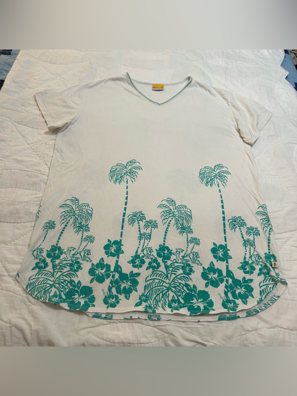 VTG 90s swim suit Cover Up Tunic Top T Shirt Dress Womens XXL Ken Done Tropical